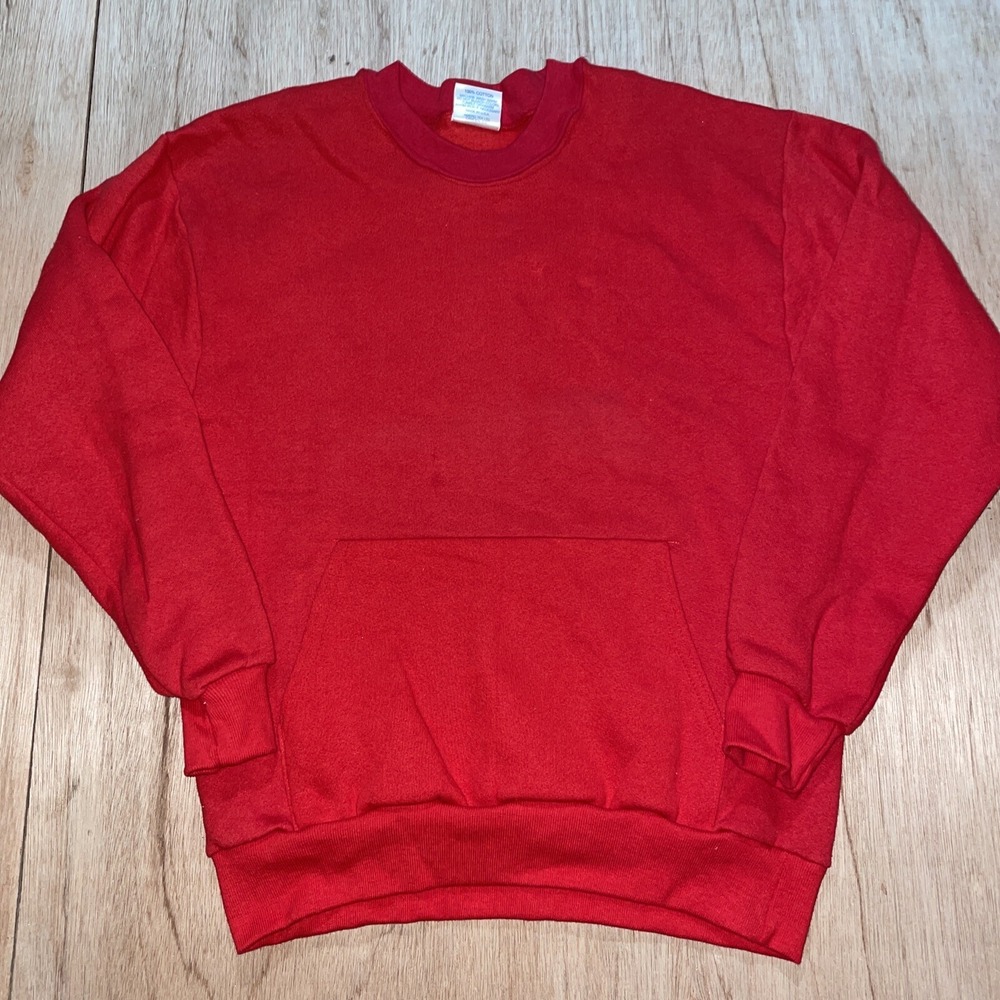 Vintage Amero Red Crewneck Pullover Sweatshirt Blank Front Pocket Sz‎ L USA Made